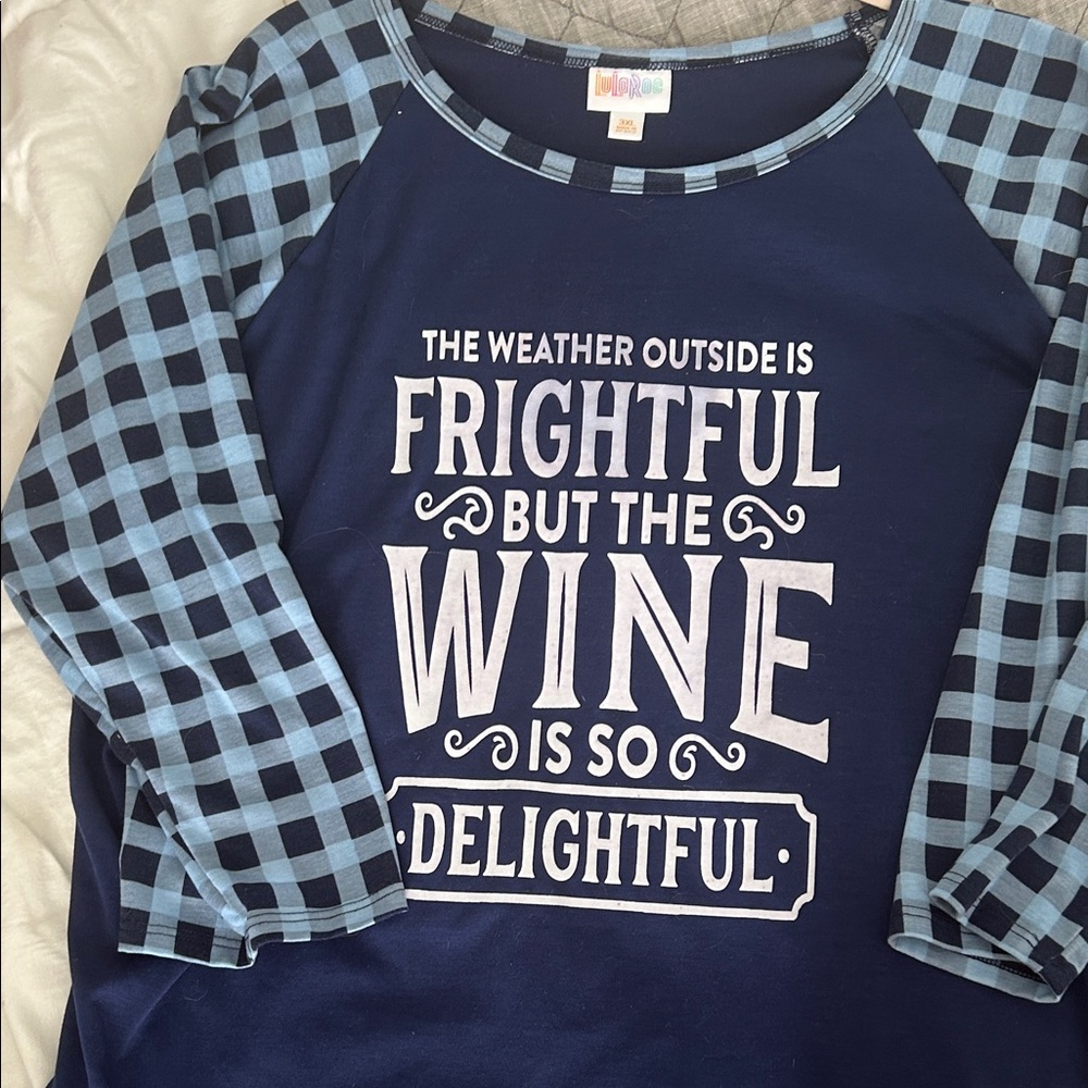 LLR Blue Plaid Sleeve Graphic Top